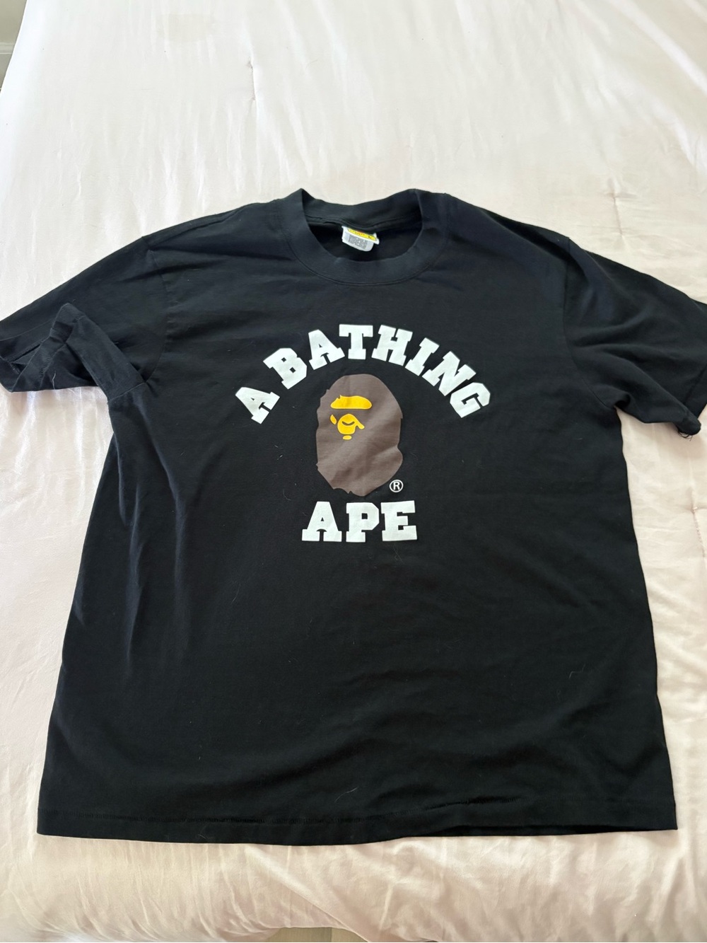 Bape Black Short-Sleeve Logo Tee with Brown & Yellow Ape Graphic